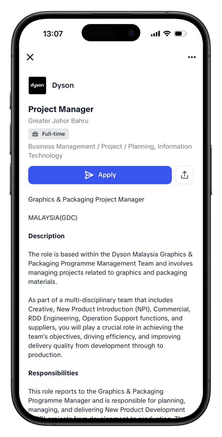 Populer app job details screen
