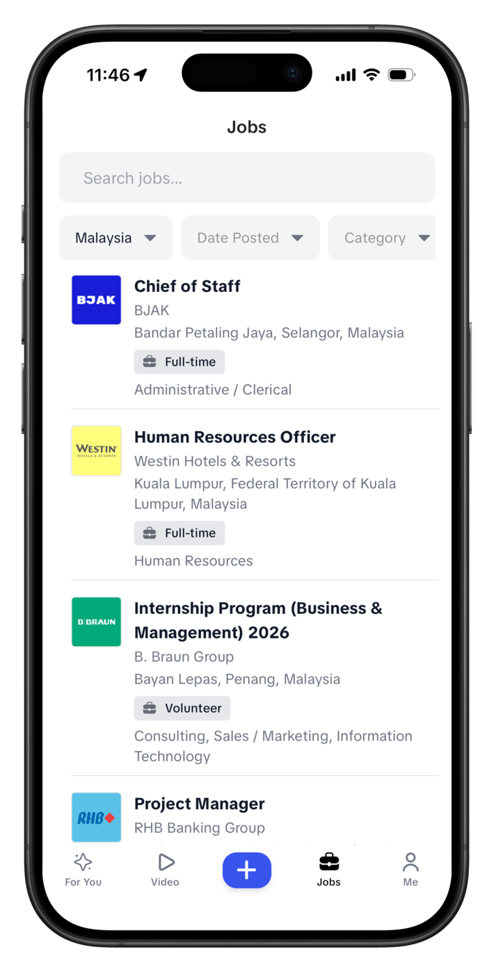 Populer app job listing screen