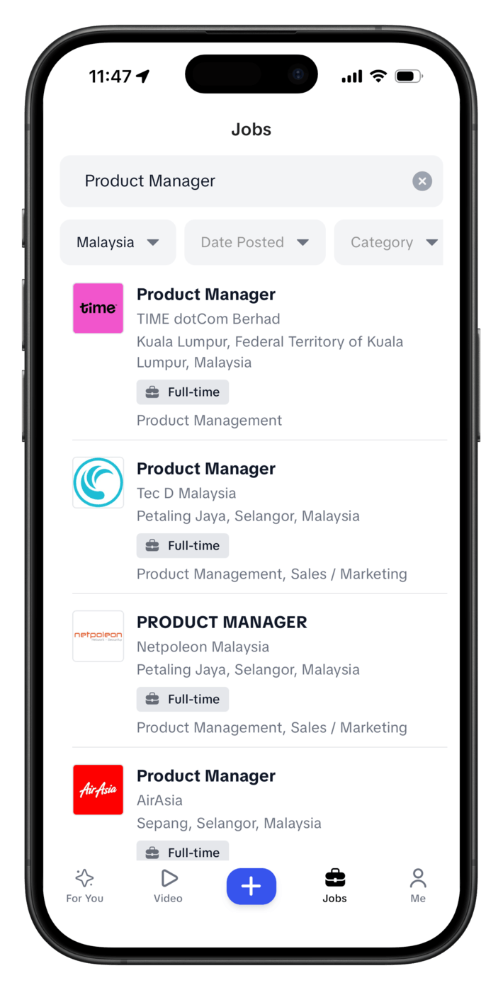 Populer app job search results